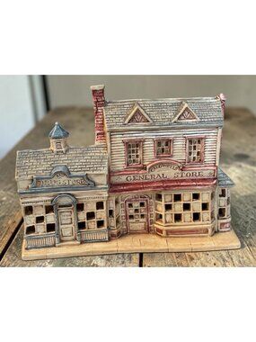 Hand-Painted Ceramic Village General Store & Drug Store Village Decor Piece